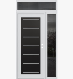 Diamond C11 50" x 96" white/white frosted Glass Panel black LHI with Sidelite and Transom mirrored Glass