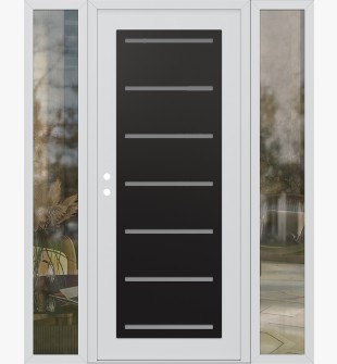 Diamond C11 64" x 80" white/white frosted Glass Panel black RHI with 2 Sidelites clear Glass
