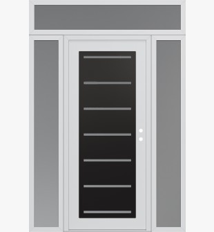 Diamond C11 64" x 96" white/white frosted Glass Panel black LHI with 2 Sidelites and Transom frosted Glass