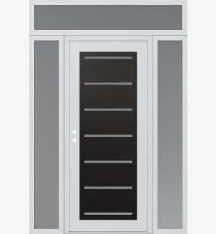 Diamond C11 68" x 96" white/white frosted Glass Panel black RHI with 2 Sidelites and Transom frosted Glass