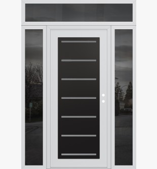 Diamond C11 60" x 96" white/white frosted Glass Panel black LHI with 2 Sidelites and Transom mirrored Glass