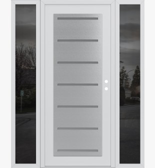 Diamond C11 64" x 80" white/white frosted Glass Panel stainless steel LHI with 2 Sidelites mirrored Glass
