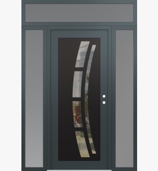 Diamond C12 60" x 96" anthracite/anthracite clear Glass Panel black LHI with 2 Sidelites and Transom frosted Glass