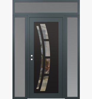 Diamond C12 68" x 96" anthracite/anthracite clear Glass Panel black RHI with 2 Sidelites and Transom frosted Glass