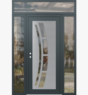 Diamond C12 68" x 96" anthracite/anthracite clear Glass Panel stainless steel RHI with 2 Sidelites and Transom clear Glass