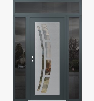 Diamond C12 60" x 96" anthracite/anthracite clear Glass Panel stainless steel RHI with 2 Sidelites and Transom mirrored Glass