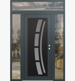 Diamond C12 64" x 96" anthracite/anthracite frosted Glass Panel black LHI with 2 Sidelites and Transom clear Glass