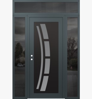 Diamond C12 68" x 96" anthracite/anthracite frosted Glass Panel black RHI with 2 Sidelites and Transom mirrored Glass