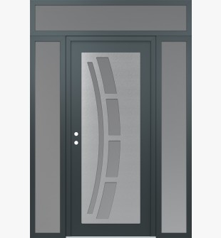 Diamond C12 64" x 96" anthracite/anthracite frosted Glass Panel stainless steel RHI with 2 Sidelites and Transom frosted Glass