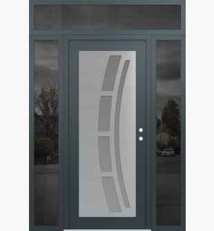 Diamond C12 64" x 96" anthracite/anthracite frosted Glass Panel stainless steel LHI with 2 Sidelites and Transom mirrored Glass