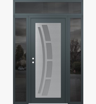 Diamond C12 68" x 96" anthracite/anthracite frosted Glass Panel stainless steel RHI with 2 Sidelites and Transom mirrored Glass