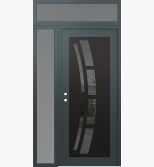 Diamond C12 48" x 96" anthracite/anthracite mirrored Glass Panel black RHI with Sidelite and Transom frosted Glass