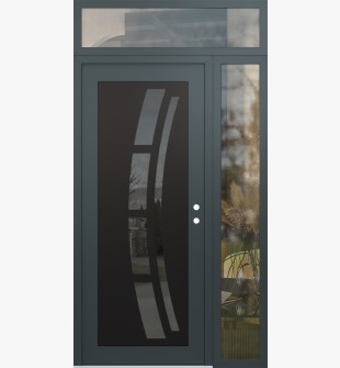Diamond C12 52" x 96" anthracite/anthracite mirrored Glass Panel black LHI with Sidelite and Transom clear Glass