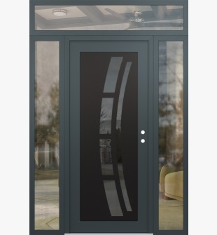 Diamond C12 64" x 96" anthracite/anthracite mirrored Glass Panel black LHI with 2 Sidelites and Transom clear Glass