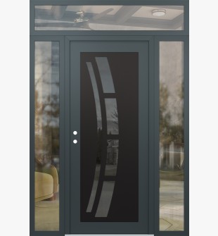 Diamond C12 64" x 96" anthracite/anthracite mirrored Glass Panel black RHI with 2 Sidelites and Transom clear Glass