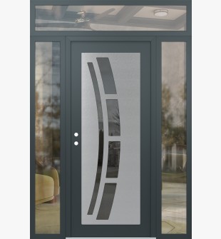 Diamond C12 64" x 96" anthracite/anthracite mirrored Glass Panel stainless steel RHI with 2 Sidelites and Transom clear Glass