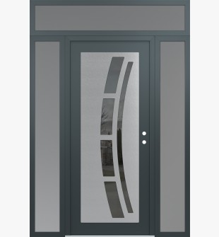 Diamond C12 64" x 96" anthracite/anthracite mirrored Glass Panel stainless steel LHI with 2 Sidelites and Transom frosted Glass