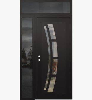 Diamond C12 48" x 96" black/black clear Glass Panel black RHI with Sidelite and Transom mirrored Glass