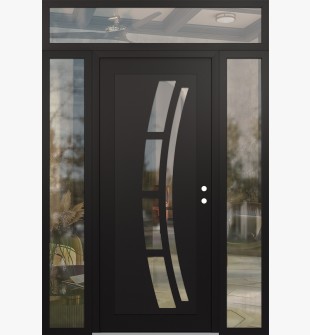 Diamond C12 60" x 96" black/black clear Glass Panel black LHI with 2 Sidelites and Transom clear Glass