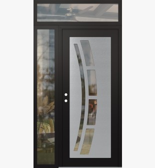 Diamond C12 50" x 96" black/black clear Glass Panel stainless steel RHI with Sidelite and Transom clear Glass