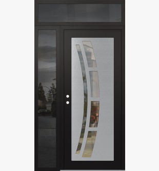 Diamond C12 48" x 96" black/black clear Glass Panel stainless steel RHI with Sidelite and Transom mirrored Glass
