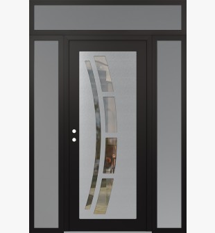 Diamond C12 68" x 96" black/black clear Glass Panel stainless steel RHI with 2 Sidelites and Transom frosted Glass