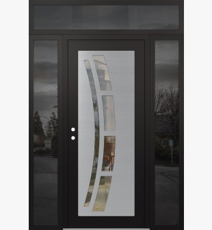 Diamond C12 64" x 96" black/black clear Glass Panel stainless steel RHI with 2 Sidelites and Transom mirrored Glass