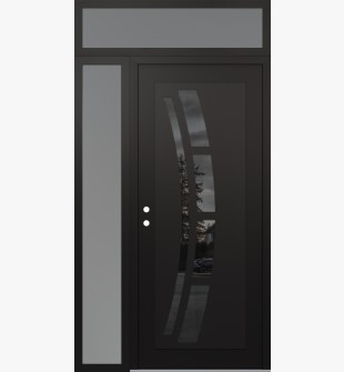 Diamond C12 52" x 96" black/black mirrored Glass Panel black RHI with Sidelite and Transom frosted Glass
