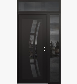 Diamond C12 50" x 96" black/black mirrored Glass Panel black LHI with Sidelite and Transom mirrored Glass