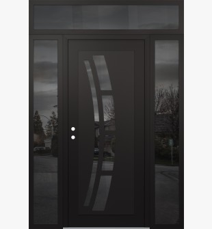 Diamond C12 64" x 96" black/black mirrored Glass Panel black RHI with 2 Sidelites and Transom mirrored Glass
