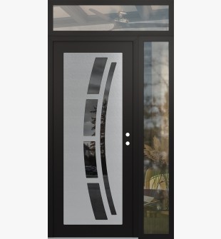 Diamond C12 52" x 96" black/black mirrored Glass Panel stainless steel LHI with Sidelite and Transom clear Glass