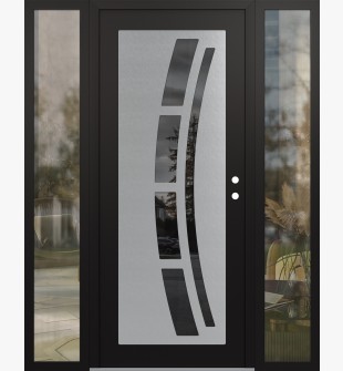 Diamond C12 60" x 80" black/black mirrored Glass Panel stainless steel LHI with 2 Sidelites clear Glass