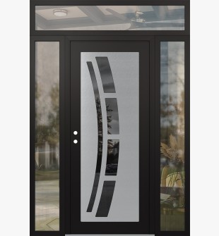 Diamond C12 68" x 96" black/black mirrored Glass Panel stainless steel RHI with 2 Sidelites and Transom clear Glass