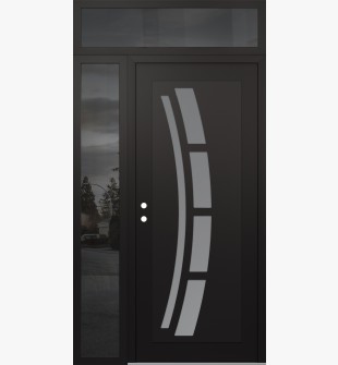 Diamond C12 52" x 96" black/white frosted Glass Panel black RHI with Sidelite and Transom mirrored Glass