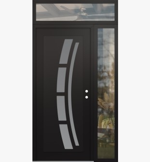 Diamond C12 52" x 96" black/white frosted Glass Panel black LHI with Sidelite and Transom clear Glass