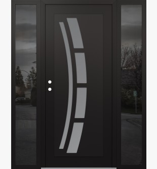 Diamond C12 64" x 80" black/white frosted Glass Panel black RHI with 2 Sidelites mirrored Glass