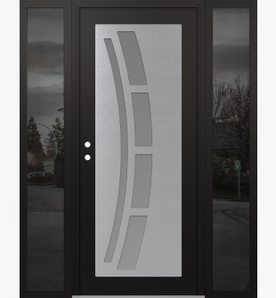 Diamond C12 64" x 80" black/white frosted Glass Panel stainless steel RHI with 2 Sidelites mirrored Glass