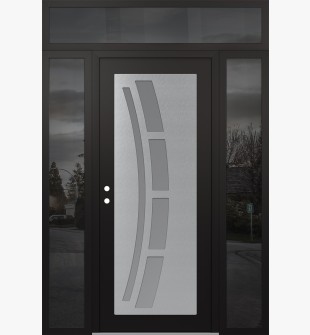 Diamond C12 68" x 96" black/white frosted Glass Panel stainless steel RHI with 2 Sidelites and Transom mirrored Glass