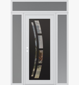 Diamond C12 64" x 96" white/white clear Glass Panel black RHI with 2 Sidelites and Transom frosted Glass