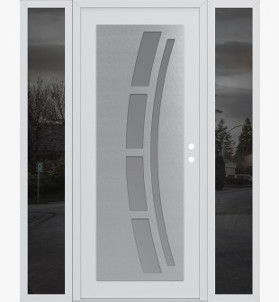 Diamond C12 64" x 80" white/white frosted Glass Panel stainless steel LHI with 2 Sidelites mirrored Glass