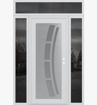 Diamond C12 68" x 96" white/white frosted Glass Panel stainless steel LHI with 2 Sidelites and Transom mirrored Glass