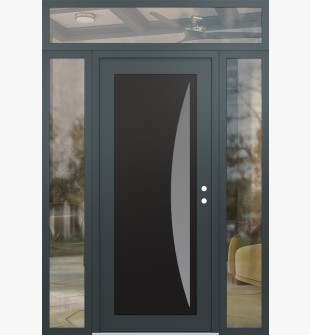 Diamond C13 68" x 96" anthracite/anthracite frosted Glass Panel black LHI with 2 Sidelites and Transom clear Glass