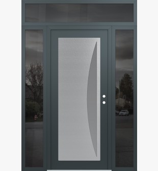 Diamond C13 64" x 96" anthracite/anthracite frosted Glass Panel stainless steel LHI with 2 Sidelites and Transom mirrored Glass