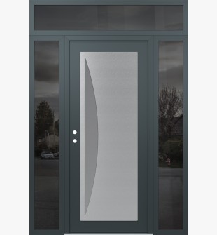 Diamond C13 60" x 96" anthracite/anthracite frosted Glass Panel stainless steel RHI with 2 Sidelites and Transom mirrored Glass