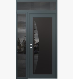 Diamond C13 48" x 96" anthracite/anthracite mirrored Glass Panel black RHI with Sidelite and Transom mirrored Glass