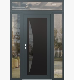 Diamond C13 60" x 96" anthracite/anthracite mirrored Glass Panel black RHI with 2 Sidelites and Transom clear Glass