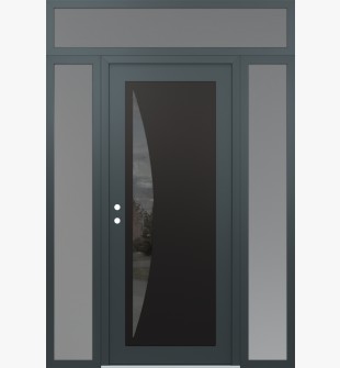 Diamond C13 64" x 96" anthracite/anthracite mirrored Glass Panel black RHI with 2 Sidelites and Transom frosted Glass