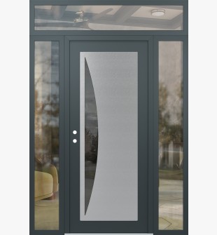 Diamond C13 68" x 96" anthracite/anthracite mirrored Glass Panel stainless steel RHI with 2 Sidelites and Transom clear Glass