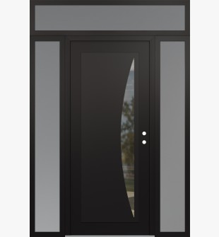 Diamond C13 68" x 96" black/black clear Glass Panel black LHI with 2 Sidelites and Transom frosted Glass