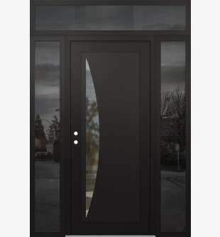 Diamond C13 64" x 96" black/black clear Glass Panel black RHI with 2 Sidelites and Transom mirrored Glass